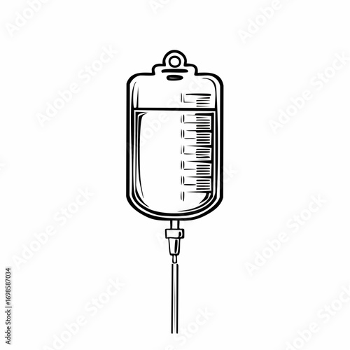 Hand-drawn sketch of an intravenous IV drip bag symbolizing medical therapy and healthcare wellness infusion