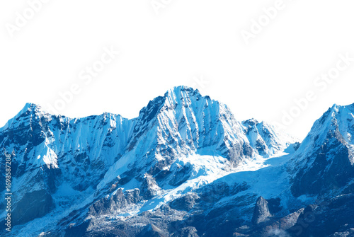 Mountains range with peaks in snow, winter mountains panorama in PNG isolated on transparent background