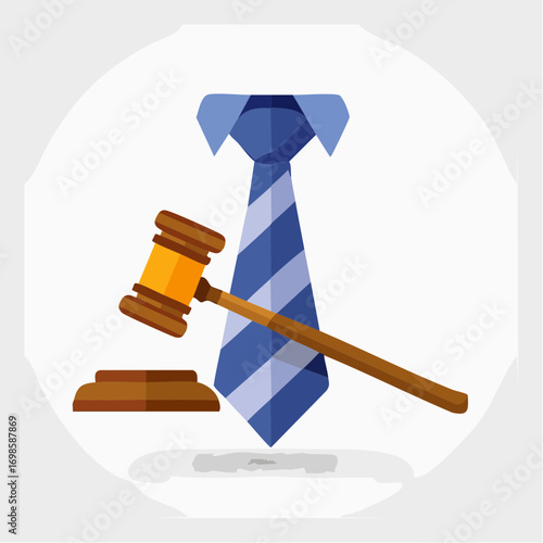 Business justice concept illustration with tie and gavel representing legal process