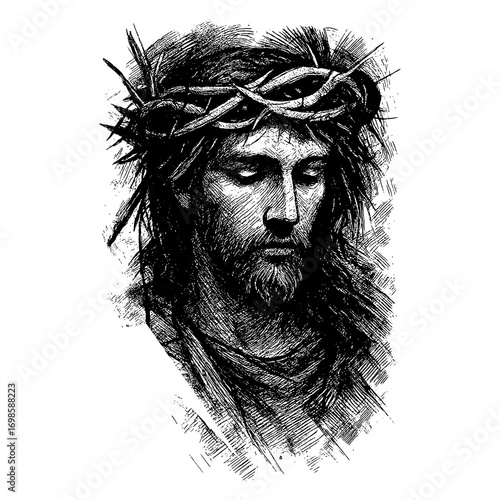Jesus Christ wearing the crown of thorns, embodying sacrifice and divine love