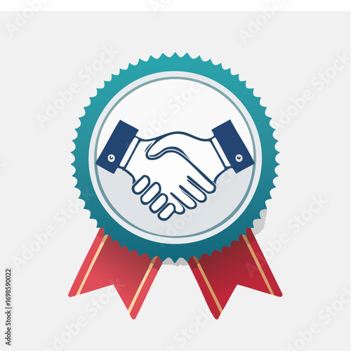 Conceptual emblem showcasing handshake representing business deal or partnership trust and