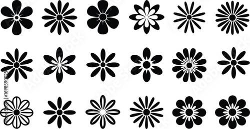 Collection of various flower shapes isolated on white background for decoration 