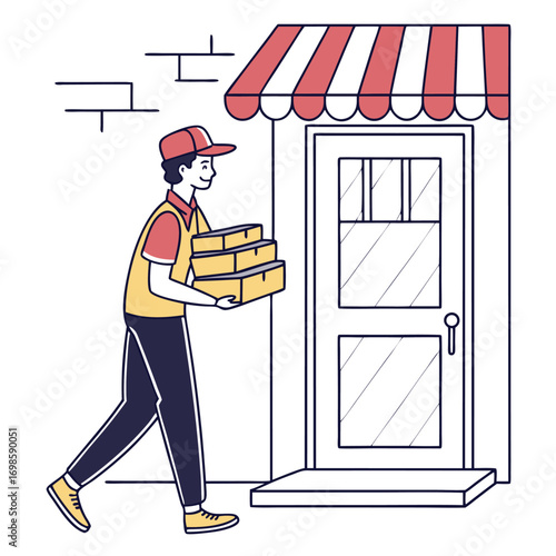 Flat design of a delivery man holding multiple box.eps