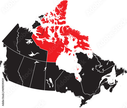 Nunavut Territory Canada Highlighted on Map – Editable Vector Silhouette Outline