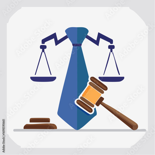Conceptual legal representation featuring scales of justice integrated with a blue tie symbolism