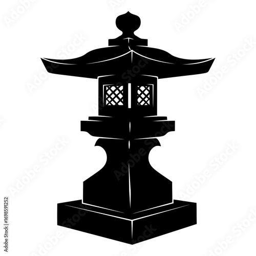 Traditional japanese stone lantern silhouette isolated on white background