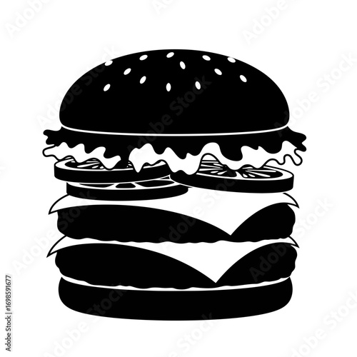 Double cheeseburger silhouette isolated on white background