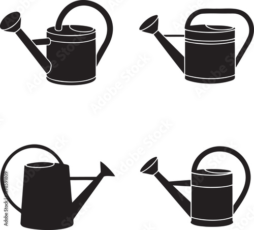 Watering Can silhouette set vector illustration isolated on transparent background