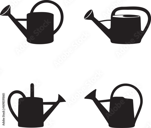 Watering Can silhouette set vector illustration isolated on transparent background