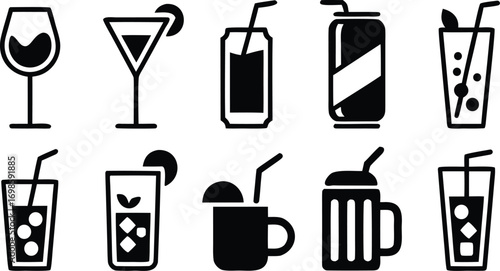 Drink cup and straw illustration set 