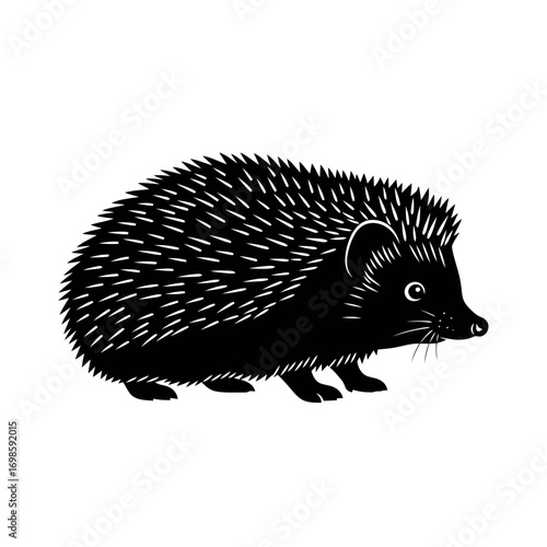 Black hedgehog silhouette isolated on white background