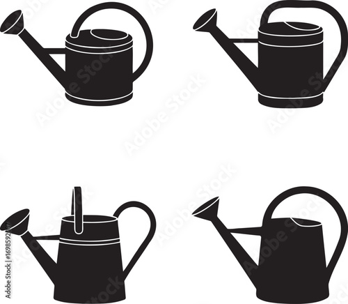 Watering Can silhouette set vector illustration isolated on transparent background