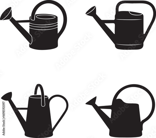 Watering Can silhouette set vector illustration isolated on transparent background