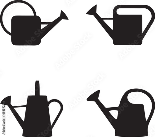 Watering Can silhouette set vector illustration isolated on transparent background