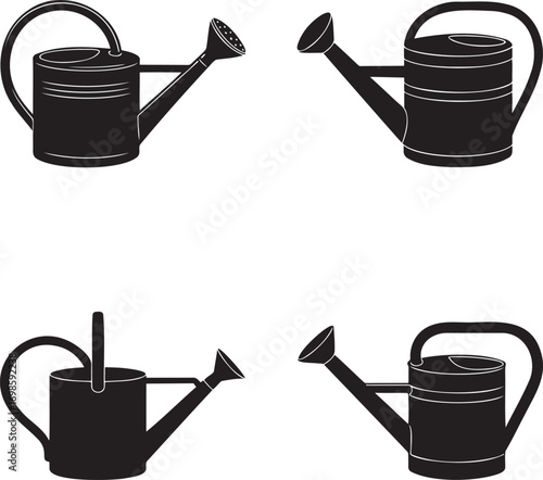 Watering Can silhouette set vector illustration isolated on transparent background