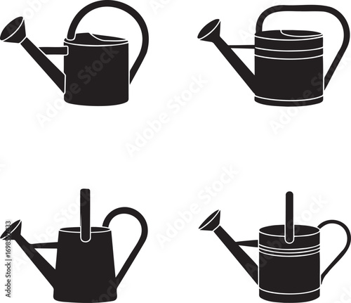 Watering Can silhouette set vector illustration isolated on transparent background