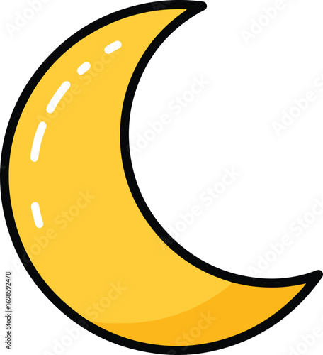 Cartoon Style Bright Yellow Crescent Moon Celestial Body Icon Sign