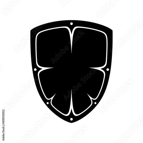 Black heraldic shield silhouette isolated on white background