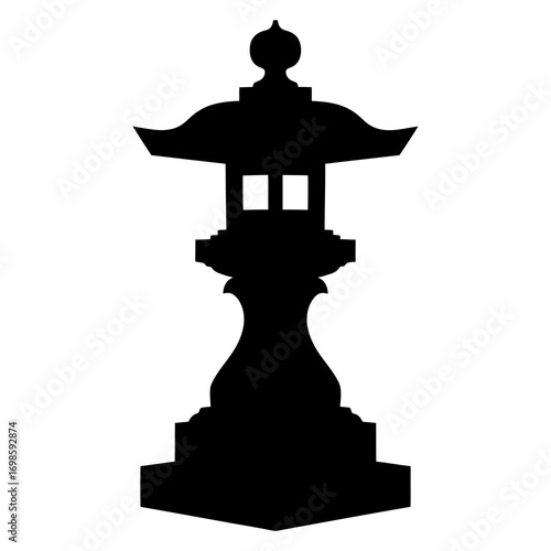 Traditional japanese stone lantern silhouette isolated on white background