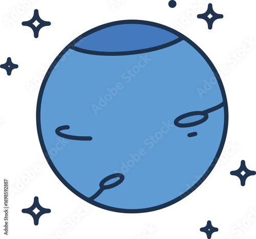 Cartoonish Flat Style Planet Illustration with Star Element for Kid Education