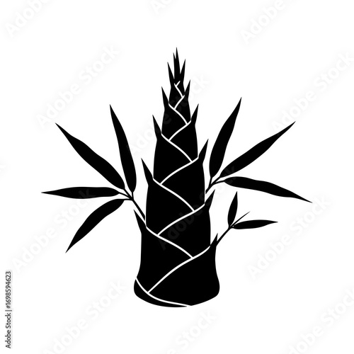 Black bamboo shoot silhouette isolated on white background