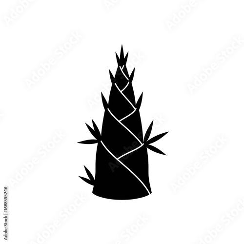 Bamboo shoot silhouette isolated on white background