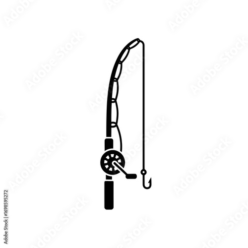 Fishing rod and reel silhouette isolated on white background