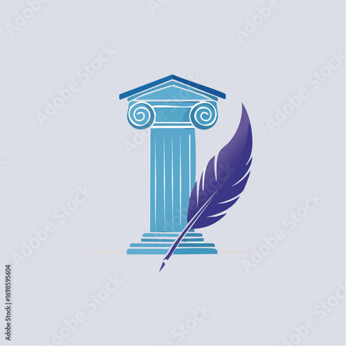 Symbolic illustration of classical architecture and a quill, representing legal studies and history