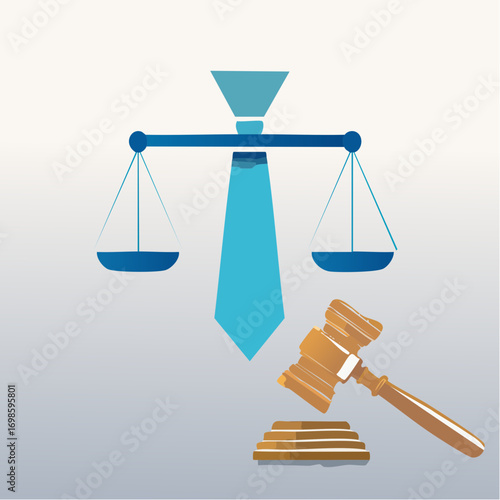 Symbolic representation of justice and business ethics with scales and a tie creating balance