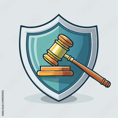 Symbolic representation of justice and law defense within a protective shield design