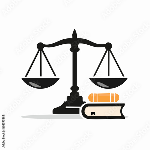 Symbolic representation of justice with balance scales and legal books evoking fairness