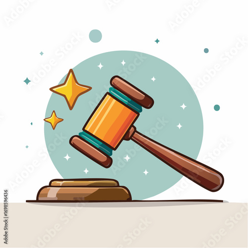 Whimsical cartoon gavel illustration with justice thematics and law concept art