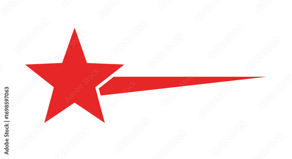Obraz premium A red star with a tapering line extending from its right point, isolated on a white background.
