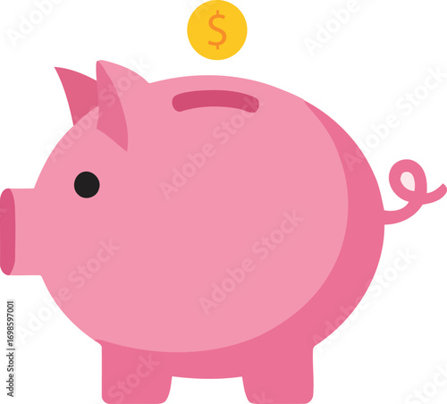 Piggy Bank with Gold Coin Saving Money and Finance Concept with Pink Color