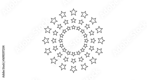 Circular pattern of star vector shapes radiating outwards from a central void on a white background.