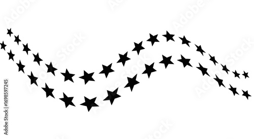 Two wavy lines of black stars vector cascade across a white background, creating a decorative border or design element.