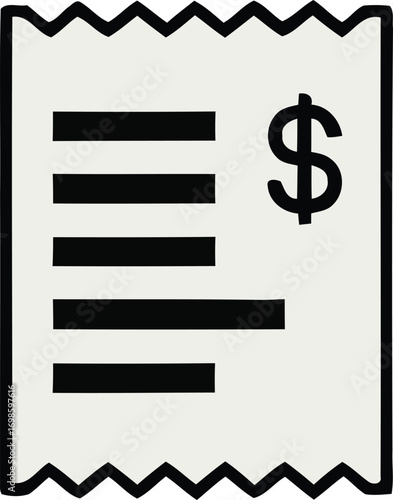 Financial receipt icon with a dollar symbol, a simple vector illustration representing a bill, payment, or sales invoice for business and accounting