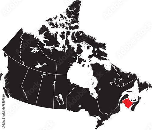 New Brunswick Province Canada Highlighted on Map – Editable Vector Silhouette Outline