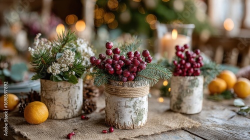 Wallpaper Mural Eco friendly Christmas mini compositions featuring natural decor for festive table settings with vibrant colors Torontodigital.ca