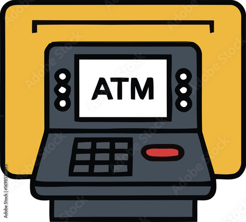 Color illustration of an ATM machine, for money and finance purposes