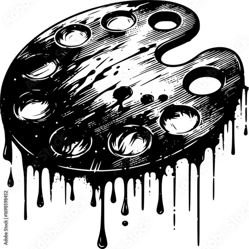 Artistic Palette with Splatter: An artistic illustration features a detailed palette, adorned with black paint splatters, conveying a sense of artistic expression.