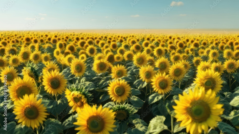 Fototapeta premium Vast sunflower field under a clear sky