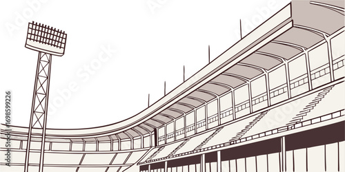 Detailed sketch of a large modern sports stadium