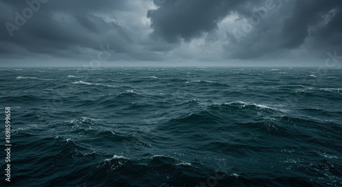 Stormy ocean waves dark clouds seascape
