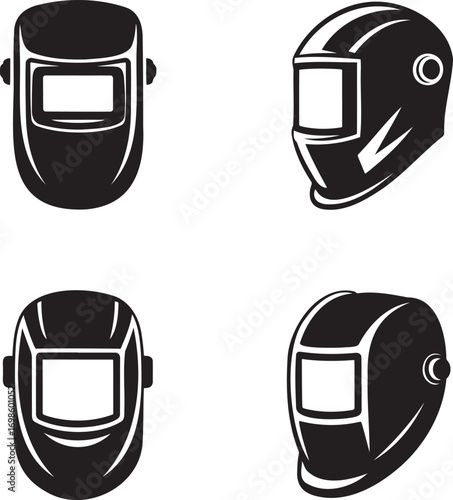Welding Mask silhouette set vector illustration isolated on transparent background
