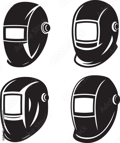 Welding Mask silhouette set vector illustration isolated on transparent background