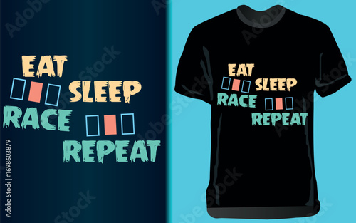 Fuel your passion with this ‘Eat Sleep Race Repeat’ T-shirt. Perfect for car enthusiasts, bikers, and motorsport fans who live for speed, racing, and the ultimate adrenaline lifestyle.