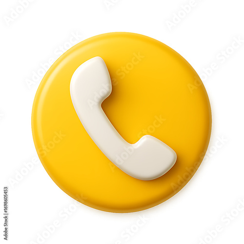 3D Yellow Circle with White Phone Icon and Subtle Background Glow telephone symbol isolated on a transparent background