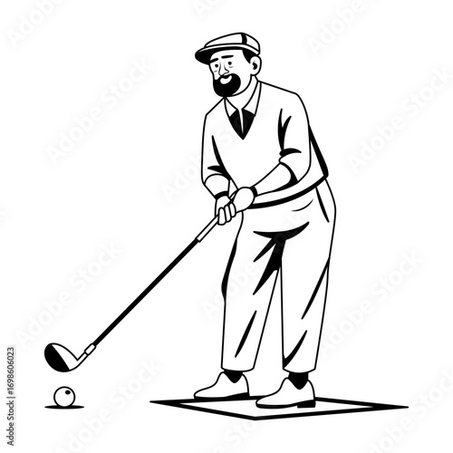 Senior golfer player, glyph style illustration 
