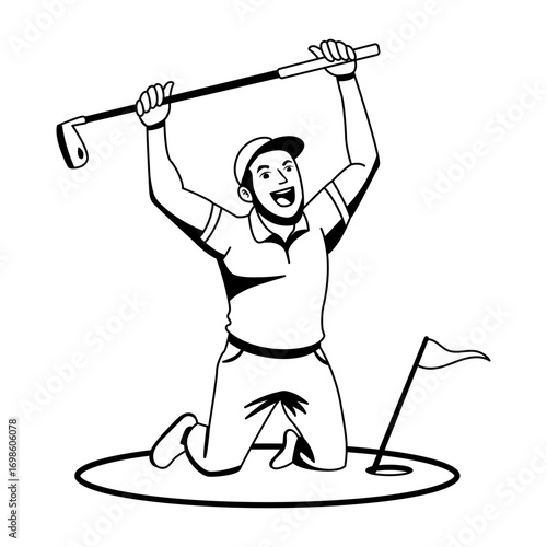 Senior golfer player, glyph style illustration 
